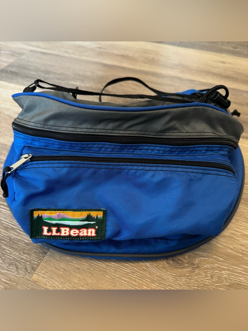 Vintage LL Bean Deluxe Fanny Pack Blue and Grey with Black Buckle